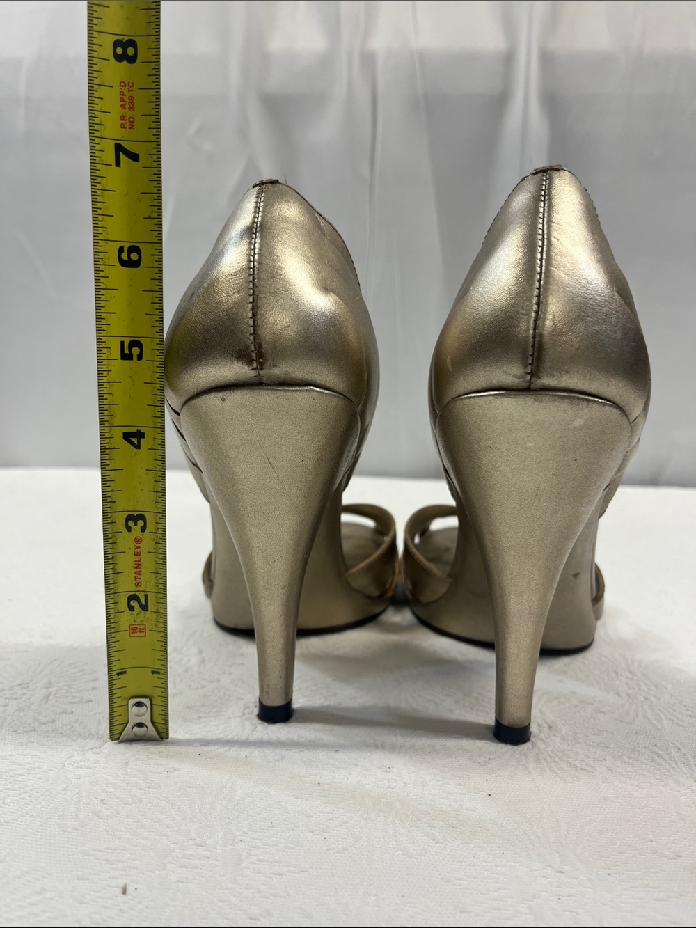 Women's Metallic Gold Peep-Toe Heels - Picture 8 of 9